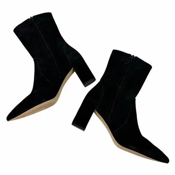 Stuart Weitzman Renegade Suede Block Heel Ankle Boots Black Size 11